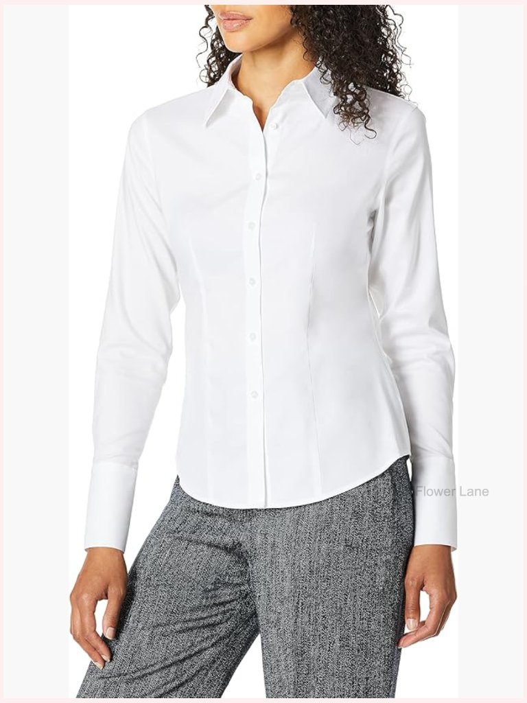 Long Sleeve Button Down Wrinkle Free Blouse For Women